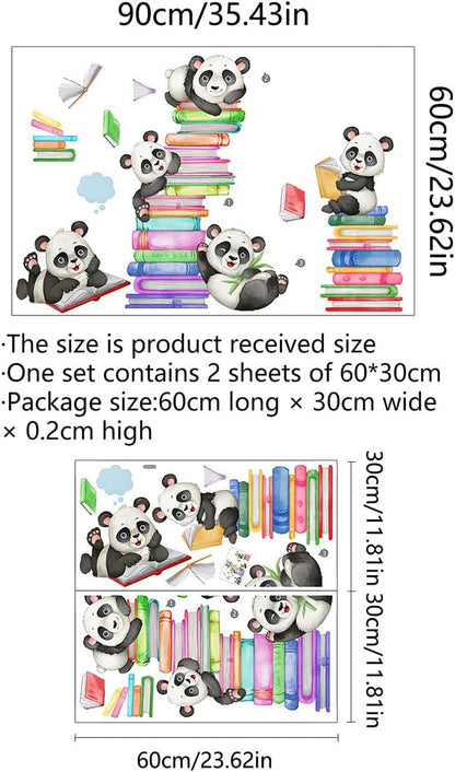 Panda Wall Decals Animals Reading Books Wall Stickers for Baby Nursery Kids Bedroom Classroom Wall Decorations