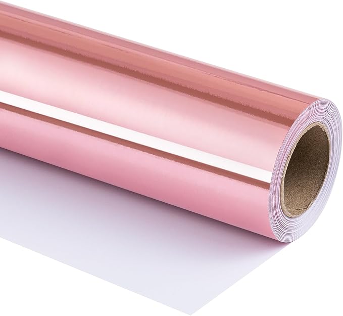 RUSPEPA Rose Gold Metallic Wrapping Paper, Mini Roll, Solid Color Paper Perfect for Wedding, Birthday, Valentine's Day, Baby Shower, Mother's Day, Bridal Shower, Anniversary, 17 Inches X 32.8 Feet