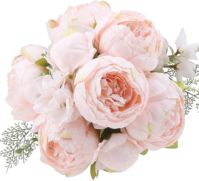 Flojery Silk Peony Bouquet Vintage Artificial Peonies Flower for Home Wedding Party Decor (1pcs, Peach Pink)