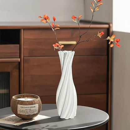 White Ceramic Decorative Vase, Nordic Modern Irregular Shape Flower Vase for Home Decor, Simple Artistic Centerpiece for Dining Table or Coffee Table