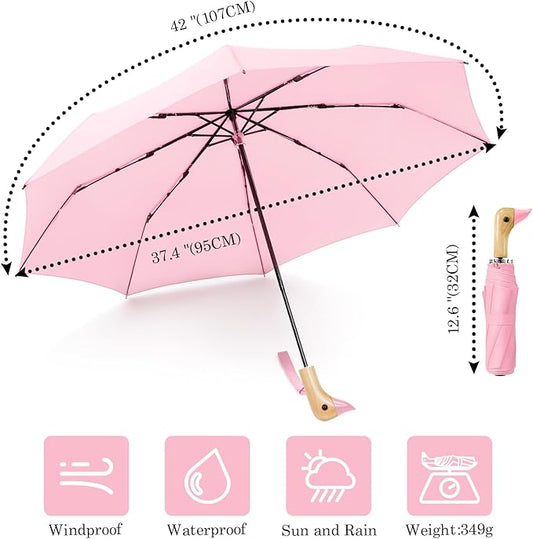 Cute Duck Handle Umbrella - Compact Travel Yellow Duck Head Umbrella for Adults and Girls