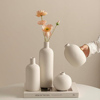 Modern Ceramic Vase Set, White Colors, Decorative Vases for Home Decor, 4 Piece Collection (White)