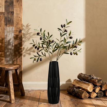 Tall Black Floor Vase – 15.7" Twisted Geometric Ceramic Vase for Modern Home, Living Room, Table Centerpiece or Corner Decoration
