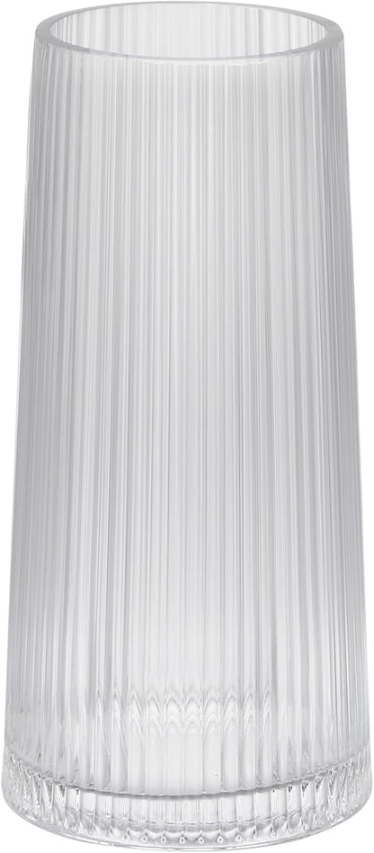 10" High Clear Glass Vase for Flower, Flower Vase for Bouquet, Ribbed Vases, Modern Glass Vase for Living Room, Bedroom, Dinning Table, Wedding, Centerpiece (Clear, 4.8"x10")
