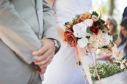 Wedding Bouquet, 11 Inch Terracotta Wedding Decor Artificial Flowers Bridal Bouquet Cascading Wedding Bouquets for Bride for Wedding Ceremony and Anniversary(Chic Terracotta)