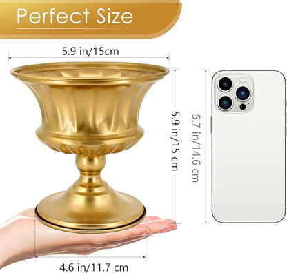 Gold Vase for Centerpieces Compote Bowl: Wedding Pedestal Vase 5.9 Inch Metal Flower Urn for Table Party Home Decor Set of 2