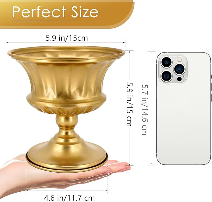 Gold Vase for Centerpieces Compote Bowl: Wedding Pedestal Vases 5.9 Inch Metal Flower Urn for Table Party Home Decor Set of 10