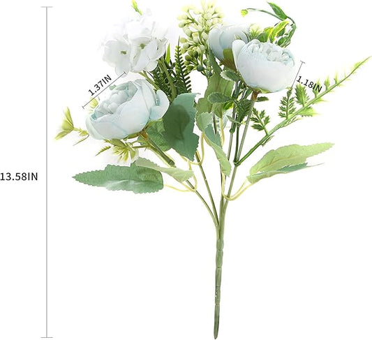 Artificial Flowers Fake Peony Silk Mini Plastic Bridal Flowers for DIY Wedding Bouquets Home Decorations 4 Packs(Light Blue)