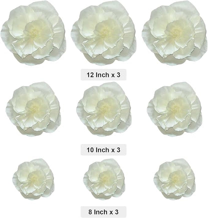 BRT Bearingshui Crepe Paper Flowers Decoration for Wall Total 9 Pcs, Artificial Flowers for Wedding Decor,Flower Backdrop Decor, Baby Bridal Shower Birthday Party, Beige 3D Wall Flowers Decor