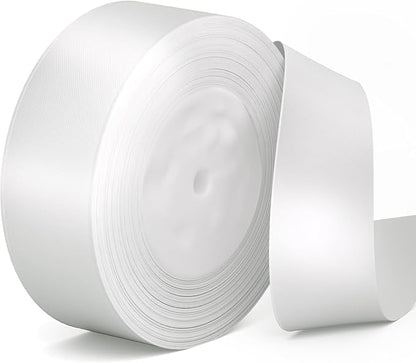 White Satin Ribbon 1-1/2 inch, 50 Yards Solid Fabric Ribbons for Flower Bouquet Wedding Invitations Crafts Wrapping Bow Making Party Home Decoration