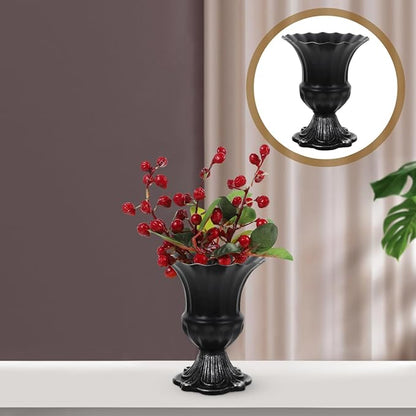 HOMSFOU Vintage Iron Trumpet Vase, Rustic Flower Holder for Centerpieces, Black Metal Floral Container for Home Decor