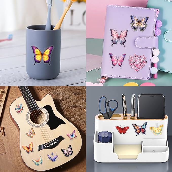 50PCS Butterfly Stickers, Transparent PET Waterproof Nature Decals for Scrapbooking, Journaling, Water Bottles, Phone Cases, Laptops, DIY Crafts & Gift Decor (Vintage Style)