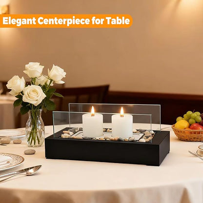 Rectangle Tabletop Hurricane Candleholder with Decorative Stones - Suitable for Dia 2.5" and Below Pillar Candles and Scented Candles, Gift for Dinner Table Centerpiece & Housewareming