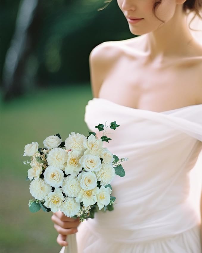 Premium Champagne Silk Artificial Flower Bouquets, Tan Nude Fake Flowers Decoration, Cream Faux Floral Arrangements for Wedding Bridal Bouquets, Home Decor, Baby Shower, Table Centerpieces