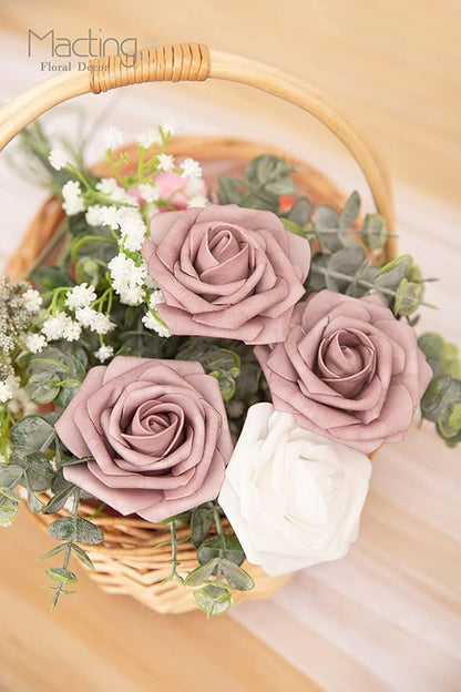 MACTING Artificial Rose Flowers 30PCS Real Touch Fake Flowers with Stem Soft Foam Roses for DIY Wedding Bouquets Table Centerpieces Baby Shower Party Spring Home Valentines Day Decor,Dusty Purple Pink