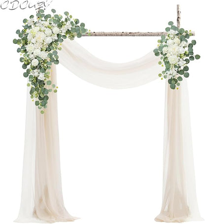 Wedding Arch, Artificial Flowers, Wedding Decor with Drapes (Set of 4)，Be Suited to Banquet, Party, Wedding Decor Ceremony and Background Decoration (White Champagne)