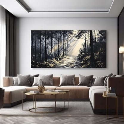 LAVIKARS Rustic Sunlight Forest Wall Art for Living Room Office Black and White Modern Landscape Canvas Painting Prints Large Nature Artwork Home Kitchen Bedroom Decor (16x30 Inches)