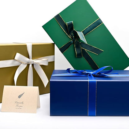 LIFELUM Navy Blue Gift Boxes 2 Pack 13.85 x 8.35 x 4.45 inch, Gift Box for Presents with Ribbon,Card,Shredded Paper Filler Magnetic Closure for Business, Father's Day, Holidays,Birthdays