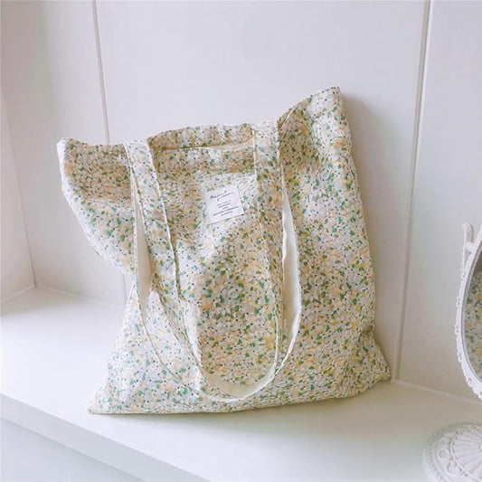 Cotton Canvas Tote Bag Reusable Soft Grocery Cloth Bag Floral Shoulder Bag for Beach Travel Shopping