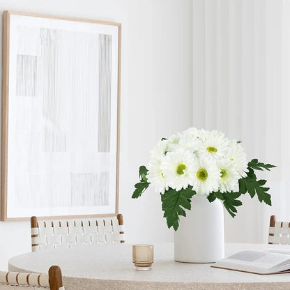 IPOPU 2 Bundles Artificial Gerbera Daisy Flower 14 Heads White Fake Chrysanthemums with Stems Faux Silk Daisy Flower for Wedding Bridal Bouquet Floral Arrangements Home Table Centerpiece Decor (White)