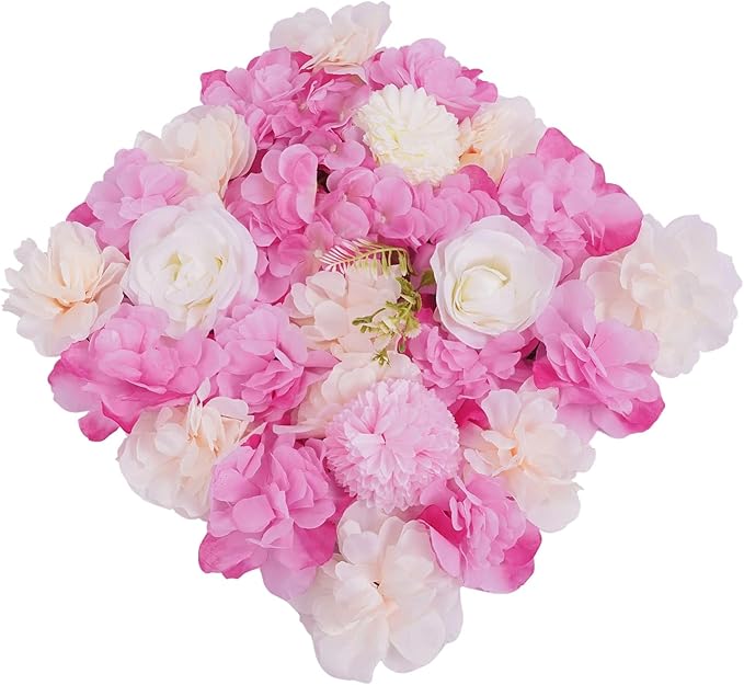 3D Flower Wall Panel 12Pcs Artificial Flower Wall Background Silk Rose Mat for Wedding Wedding Decor Shop Photo Backdrop (Flower Type D)