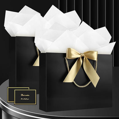 JMANNI Gift Bag, 1PCS Gift Bags Large with Ribbon and 1 Greeting Cards 2 Tissue Paper, Portable Paper Gift Bag with Handles, Birthday Gift Bags,Present Bags for Wedding Party Mothers Day