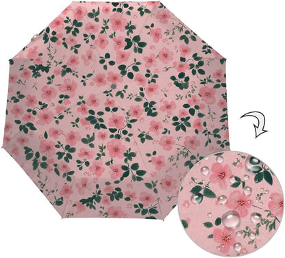 Windproof Travel Umbrella Flowers Florals Seamless Print Compact Auto Open/Close Folding Umbrellas for Rain