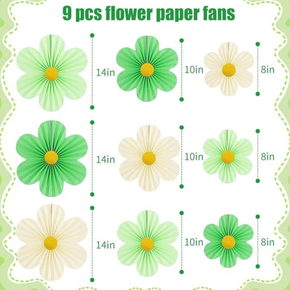 Green Party Decorations Paper Flowers Decorations for Wall Classroom Paper Fans Floral Backdrop Flower Wall Decor Pack of 9 Green
