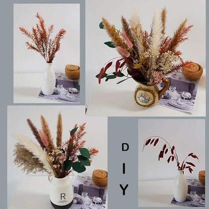 Natural Dried Pampas Grass Bouquet,17" Natural Dried Flower Bouquet，Pampas Grass Silver Dollar Leaf Decoration， Bohemian Style Family Wedding Country Farmhouse Decorated with Dried Flowers