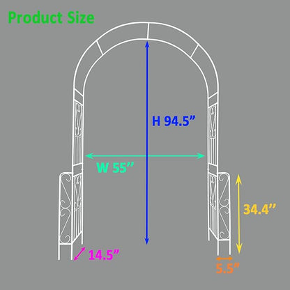 Metal Garden Arch, Assembly Garden Arbor Trellis Climbing Plants Support Rose Arch Outdoor Wedding Arch Party Events Archway (W55'' x H94.5'', Cream White)