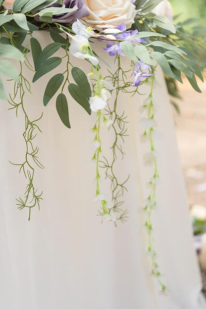 Ling's moment 9FT Flower Garland for Backdrop Decorations - Wedding Arch Flowers, Eucalyptus & Rose, Artificial Floral Garland for Mantel - Sweetheart Table Decor for Ceremony Reception, Lilac & Gold