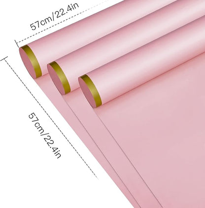 WRAPAHOLIC 20 Sheets Flower Wrapping Paper - 22.4 x 22.4 inch Pastel Pink with Gold Edge Water-Resistant Floral Bouquet Wrapping Paper, Florist Supplies Packaging Paper for Wedding Birthday Gift DIY