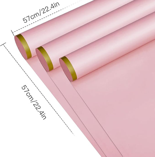 WRAPAHOLIC 20 Sheets Flower Wrapping Paper - 22.4 x 22.4 inch Pastel Pink with Gold Edge Water-Resistant Floral Bouquet Wrapping Paper, Florist Supplies Packaging Paper for Wedding Birthday Gift DIY