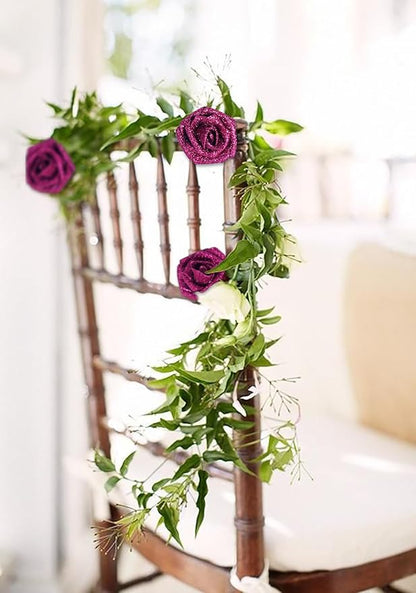 IPOPU Artificial Roses,25pcs Glitter Roses Glitter Flowers Foam Roses with Stems for DIY Wedding Bridal Bouquet Home Party Decoration(Deep Pink)