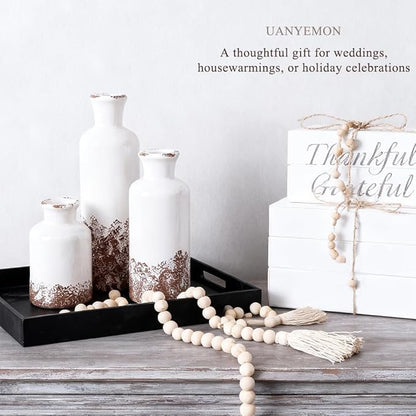 Ceramic Vase Set of 3 - Modern Decorative Vases for Home Decor, Rustic Farmhouse Boho Vases for Living Room, Mantel, Dining Table, Bookshelf, Kitchen or Entryway Decoration
