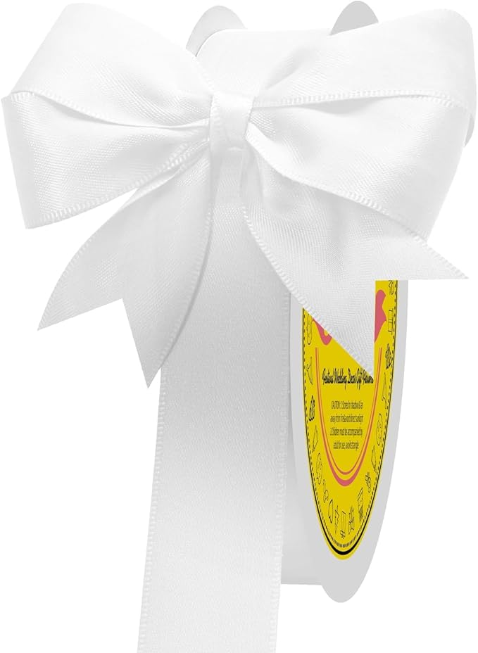 White Double Face Satin Ribbon 1 inch X 50 Yards Spool Bright Colors Very Suitable for Weddings Gift Package Wrapping Dancer Wand Sewing Party Hair Bow Invitation Decorations and More