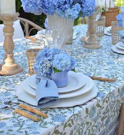ATOSII Mahoka Blue 100% Cotton Rectangle Summer Tablecloth, Handblock Floral Linen Table Cloth for Kitchen Dining Table I Parties Weddings Outdoors Home Decor 72 X 120 Inches I 10 Seater