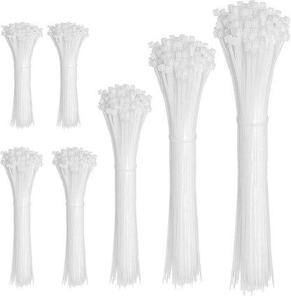 Cable Zip Ties,600 Piece Self-Locking Nylon CableTies,Assorted Sizes 4+6+8+10+12-Inch,Multi-Purpose Wire Management Plastic Ties,Perfect for Home,Garden,Office,Travel and Workshop.White