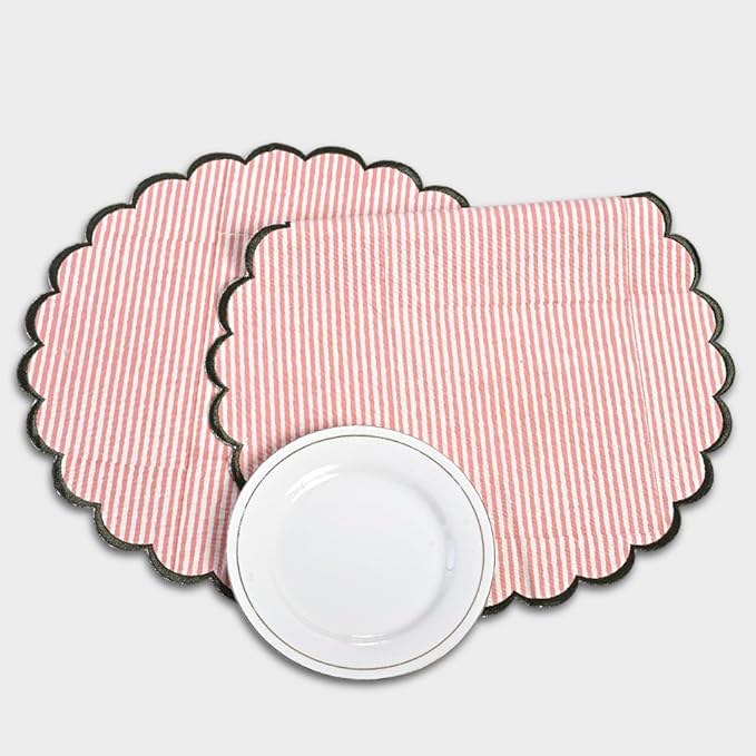 Ridhi Valentine Love Gift Round Pink Stripe Place Mat Double Layer Floral Cotton Washable Placemats 15" Embroidery Block Print Table Mat Pack of 4-15 Inch Heart