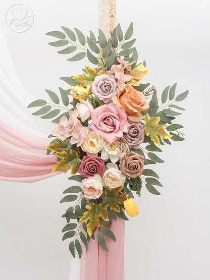 Wedding Arch, Artificial Flowers, Wedding Decor with Drapes (Set of 4)，Be Suited to Banquet, Party, Wedding Decor Ceremony and Background Decoration (Champagne Pink)