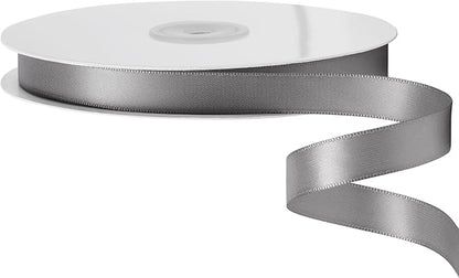 LIUYAXI Silver Satin Ribbon, Double Faced 5/8" X Continuous 25 Yards Ribbons Perfect for Gift Wrapping Bows Bouquet Wedding Craft and More