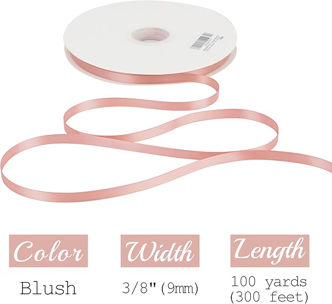 MEEDEE Blush Satin Ribbon - 3/8 Inch Double Faced Satin Silk Ribbon for Gift Wrap, Crafts, Lei Making, Card Making - Peach & Coral, 100 Yards