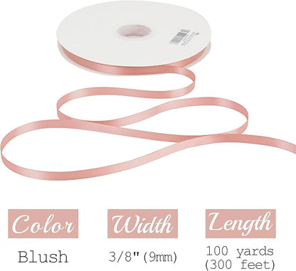 MEEDEE Blush Satin Ribbon - 3/8 Inch Double Faced Satin Silk Ribbon for Gift Wrap, Crafts, Lei Making, Card Making - Peach & Coral, 100 Yards