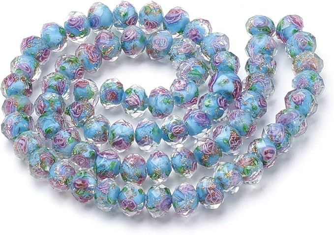 PH PandaHall 45pcs 9~12mm Gold Sand Lampwork Beads Glass Handmade Round Loose Beads for Rosary Making Jewelry Craft Making with 2mm Hole - Deep Sky Blue