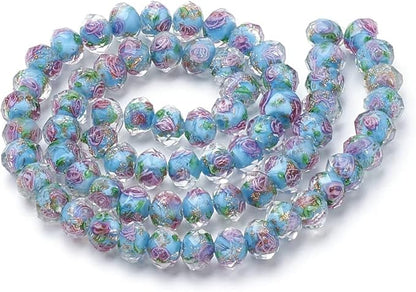 PH PandaHall 45pcs 9~12mm Gold Sand Lampwork Beads Glass Handmade Round Loose Beads for Rosary Making Jewelry Craft Making with 2mm Hole - Deep Sky Blue