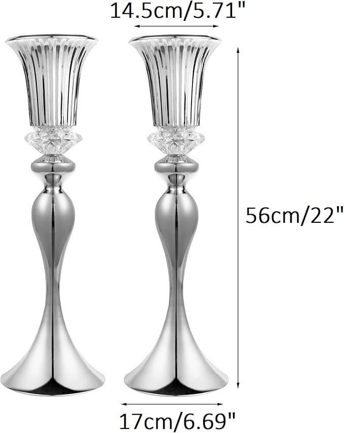 Metal Trumpet Wedding Flower Vases, 22" Tall Elegant Table Centerpiece Vases, Gold Flower Arrangement Stands for Anniversary Ceremony Birthday Party Event Wedding Home Decoration (Silver, 22"-2pcs)