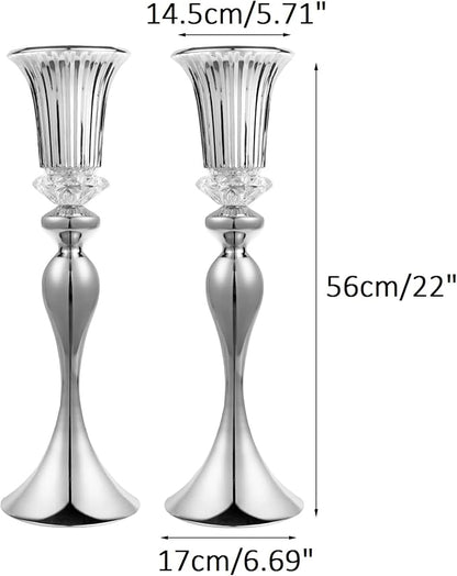 Metal Trumpet Wedding Flower Vases, 22" Tall Elegant Table Centerpiece Vases, Gold Flower Arrangement Stands for Anniversary Ceremony Birthday Party Event Wedding Home Decoration (Silver, 22"-2pcs)