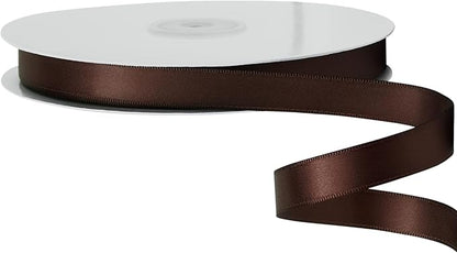 LIUYAXI Brown Satin Ribbon, Double Faced 1/2" X Continuous 25 Yards Ribbons Perfect for Gift Wrapping Bows Bouquet Wedding Craft and More