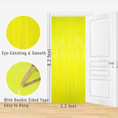 GOER 3.2 ft x 8.2 ft Metallic Tinsel Foil Fringe Curtains Party Photo Backdrop Party Streamers for Birthday,Graduation,New Year Eve Decorations Wedding Decor(5 Packs,Candy Lemon Yellow)