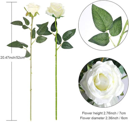 12PCS Artificial Silk Flowers Realistic Roses Bouquet Long Stem for Home Wedding Decoration Party (White -2)